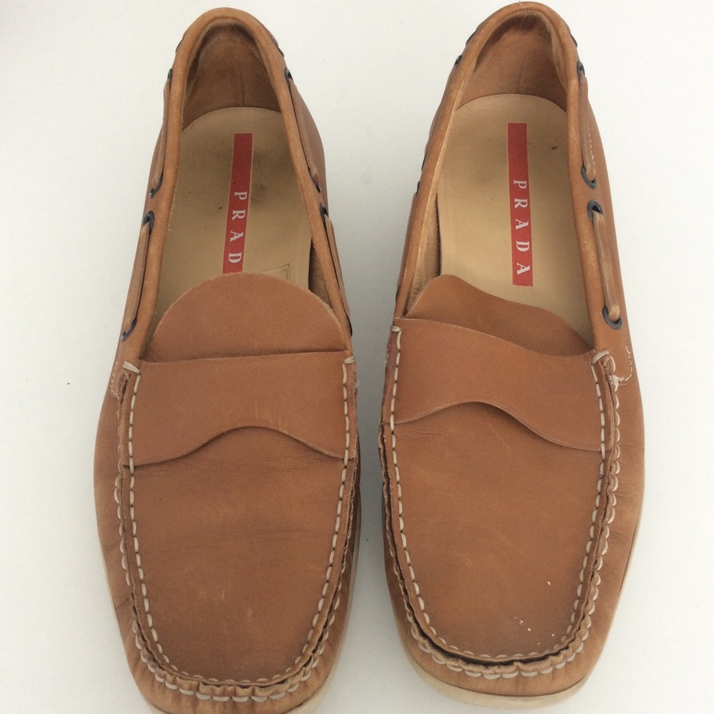 Prada brown leather loafers